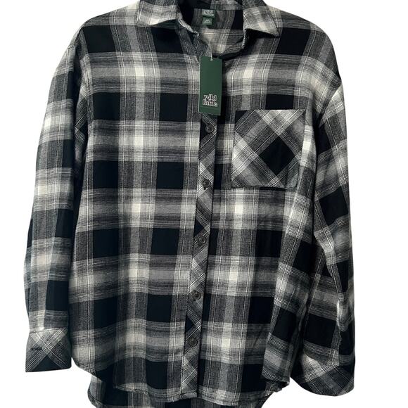 Wild Fable Women's Black Plaid Button-Down Flannel Shirt - Size XXS - NWT - Picture 1 of 10